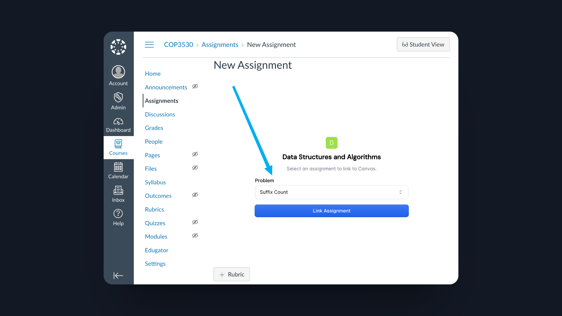 Canvas Link Assignment Select